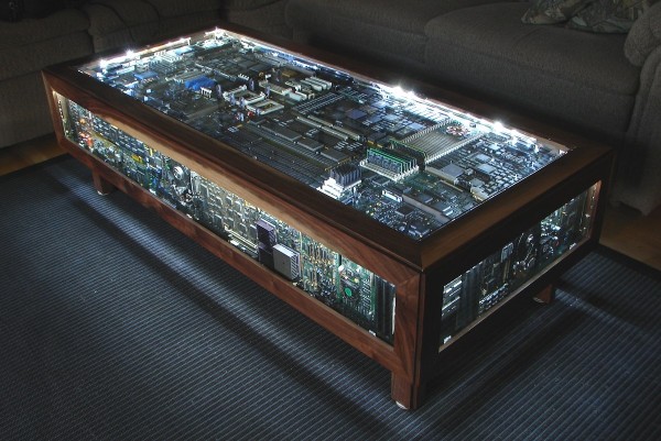 Don't hide away your inner nerd. Let it shine bright with this computer circuitry coffee table.