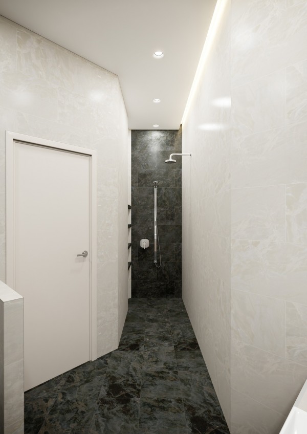 A narrow shower is practical and simple.