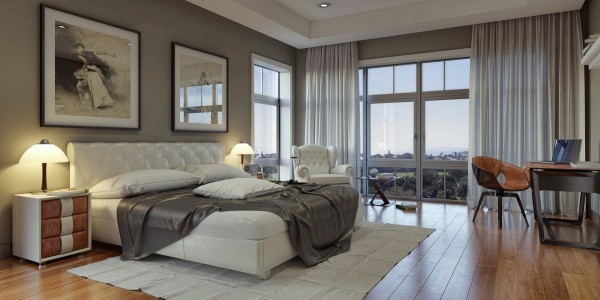 With a tufted headboard and matching armchair, this spacious bedroom is fit for royalty.