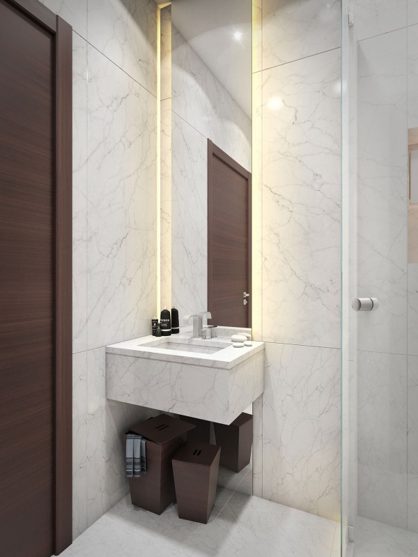 Even the smallest bathroom feels luxurious when it's decked out in white marble.