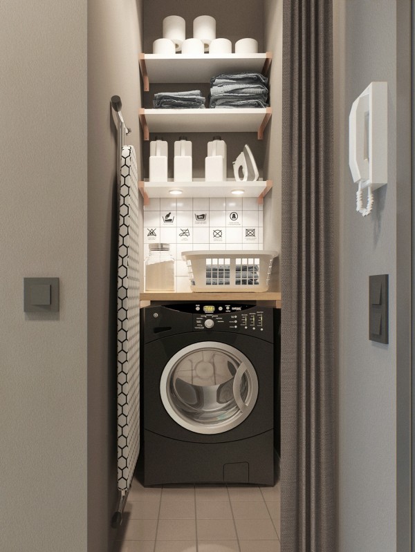 The designers even managed to tuck a laundry area in, which means less time lugging clothes to a laundromat and more time at home with your honey.