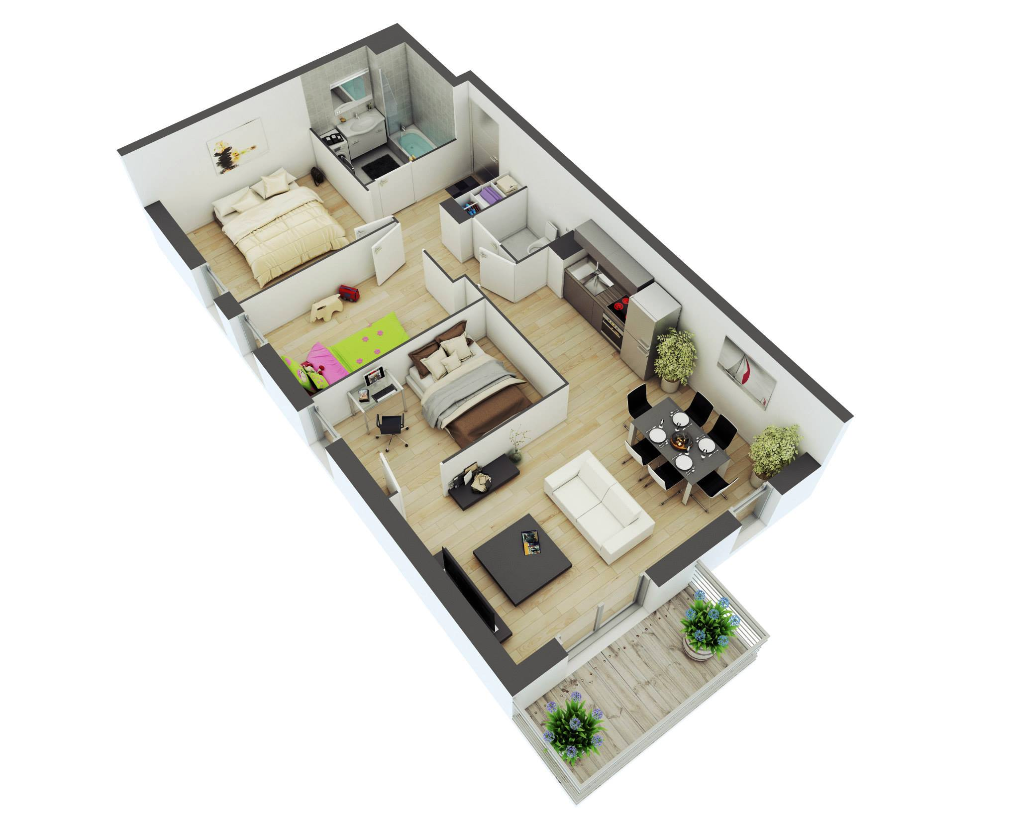 3 Bedroom Rectangular House Plans