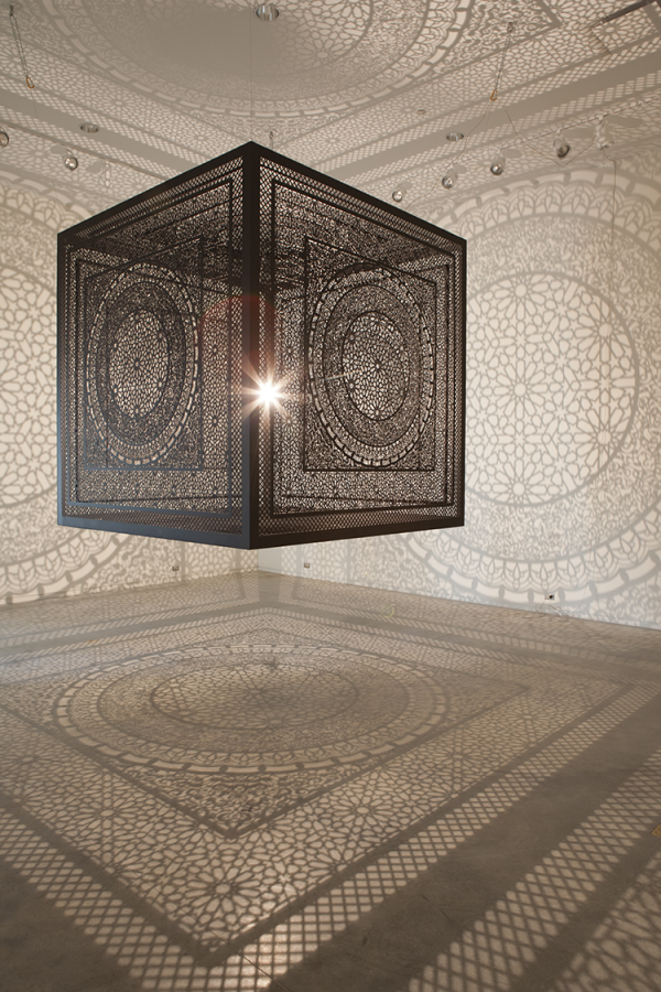 More of an art project than a light fixture, designer Anila Quayyum Agha found inspiration for this intricate installation, from the exclusion that women experience in Islam as well as in Pakistan.