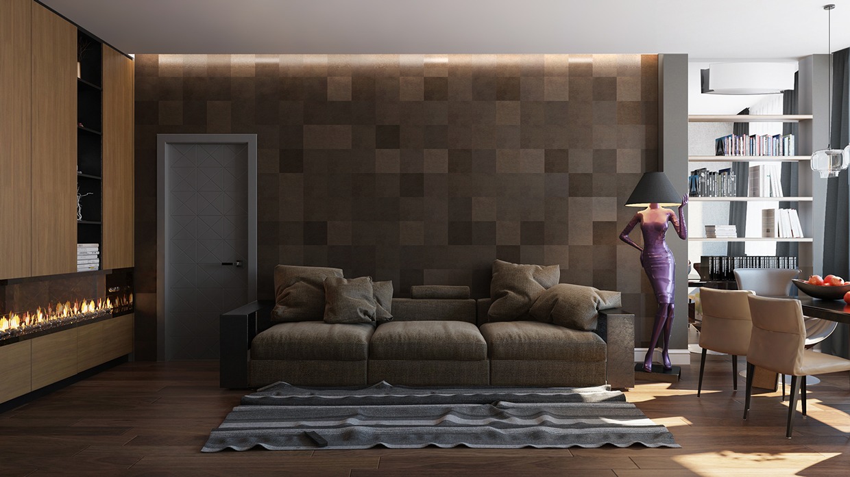 2 Single Bedroom Apartment Designs Under 75 Square Meters,Light Grey Grey Kitchen Floor Tiles Ideas