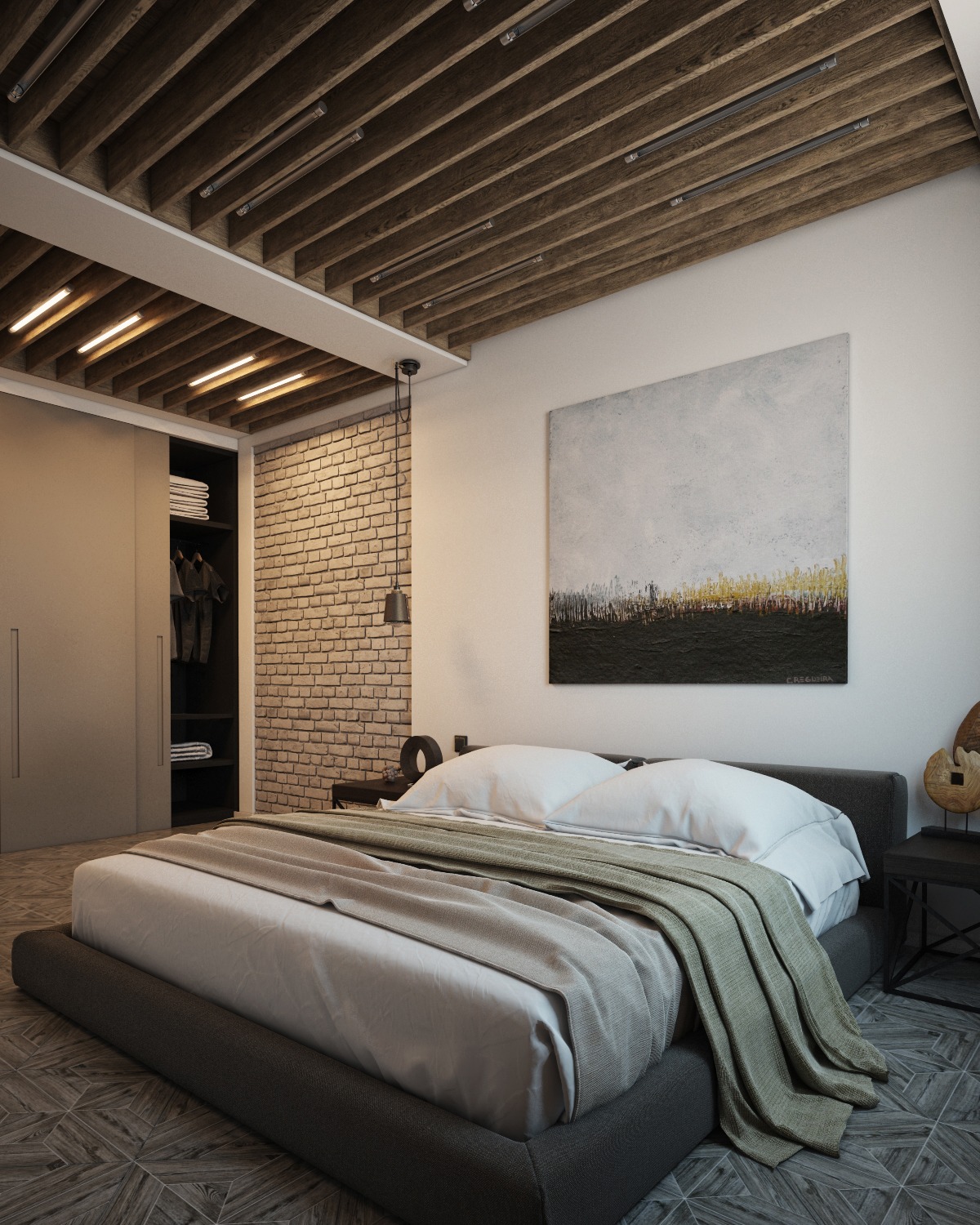 Exposed Brick Bedroom Wall Interior Design Ideas.