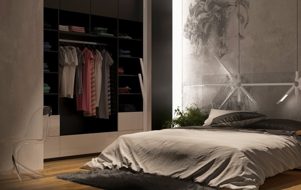 اتاق خواب مدرن با نور کم