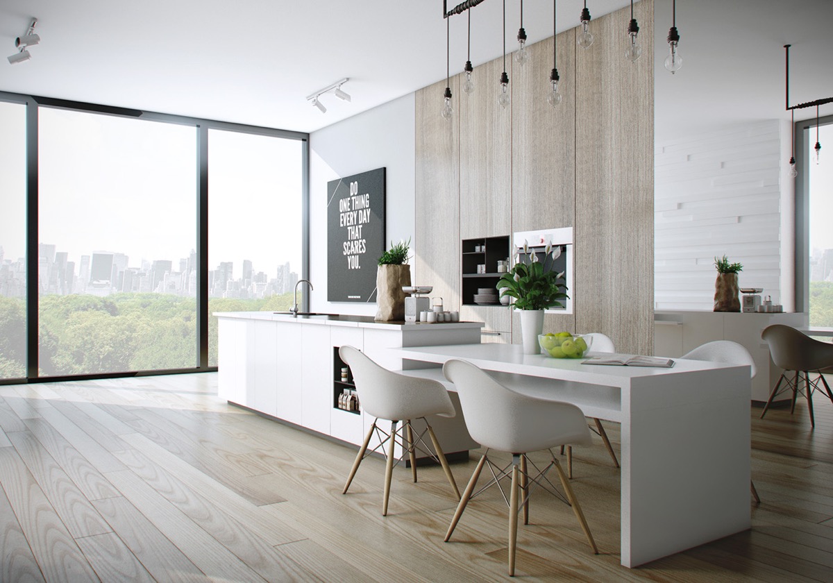 kitchen designs sleek simplicity beautiful table dining eames attached two arya ngurah visualizer