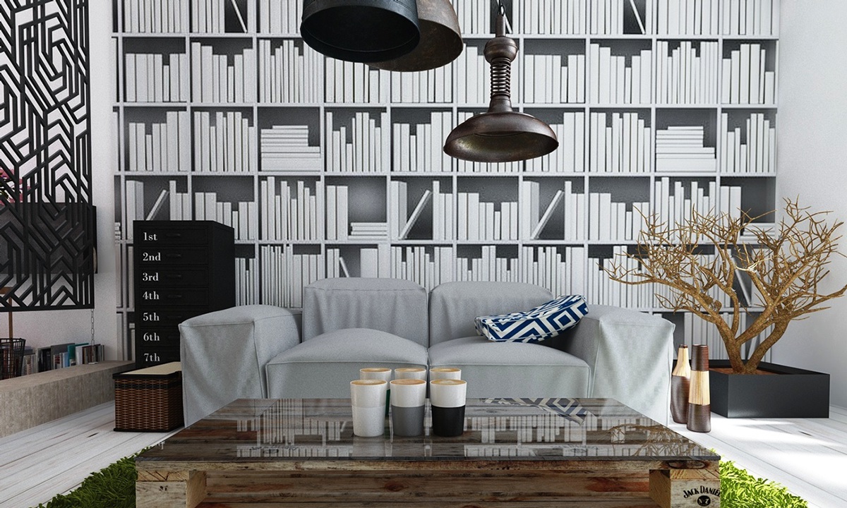 Bookcase Wallpaper Interior Design Ideas