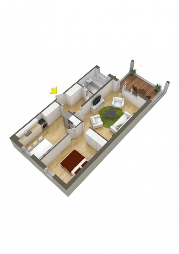 پلان آپارتمان یک خوابه،پلان چیدمان،پلان چیدمان سه بعدی