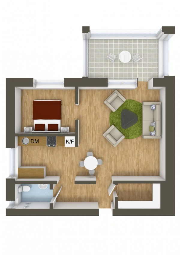 پلان آپارتمان یک خوابه،پلان چیدمان،پلان چیدمان سه بعدی
