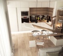 Check out the dining area  where additional boards swing into place to create more space.