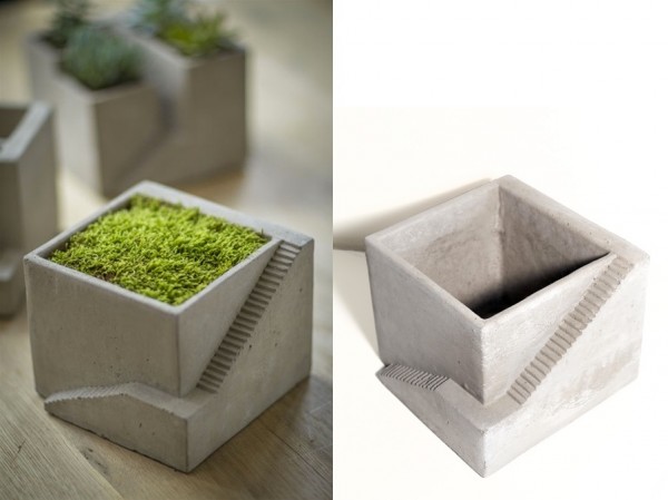 This cement architectural plant cube planter has a winding stairway that would be perfect for the tiniest gardener.