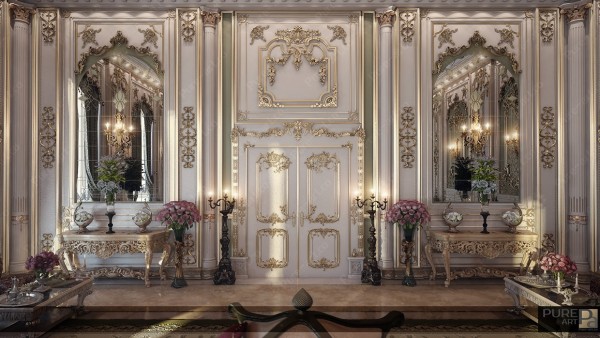gold and white paneling