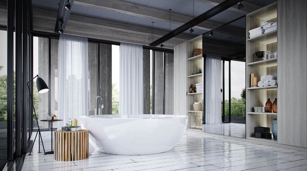 This glossy bathtub is the perfect piece to complete a bathroom graced with an abundance of natural light, but its minimalistic form could work well in almost any space.