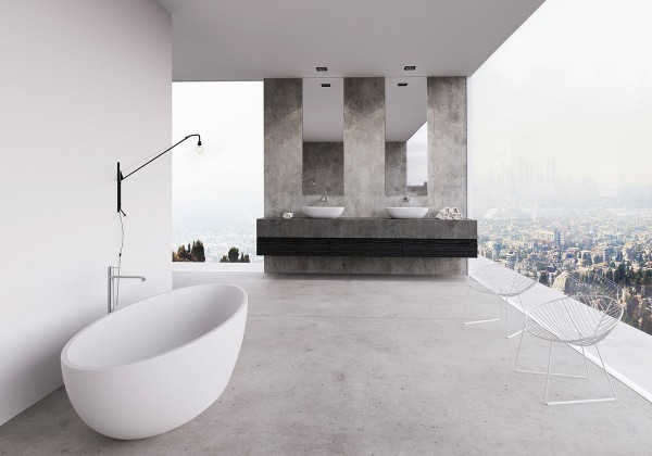 Who wouldn't feel like the king of the world, soaking up a view like this one? Another breathtaking bathroom concept, as long as you're not afraid of heights.