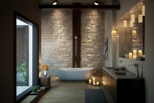 Irresistibly smooth and balanced. Fixtures centered on the wall of the tub can accommodate an occupant lounging in either direction.