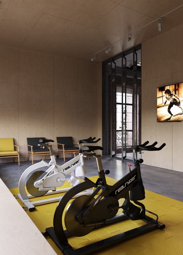 Yellow and black are energizing colors perfectly suited to a modern home gym.