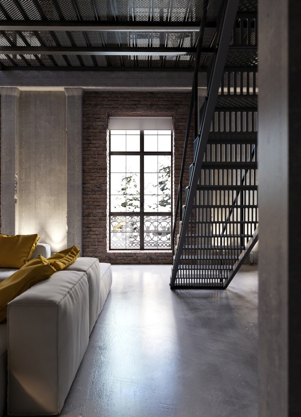Unique grate-style treads give this staircase a very modern industrial look.
