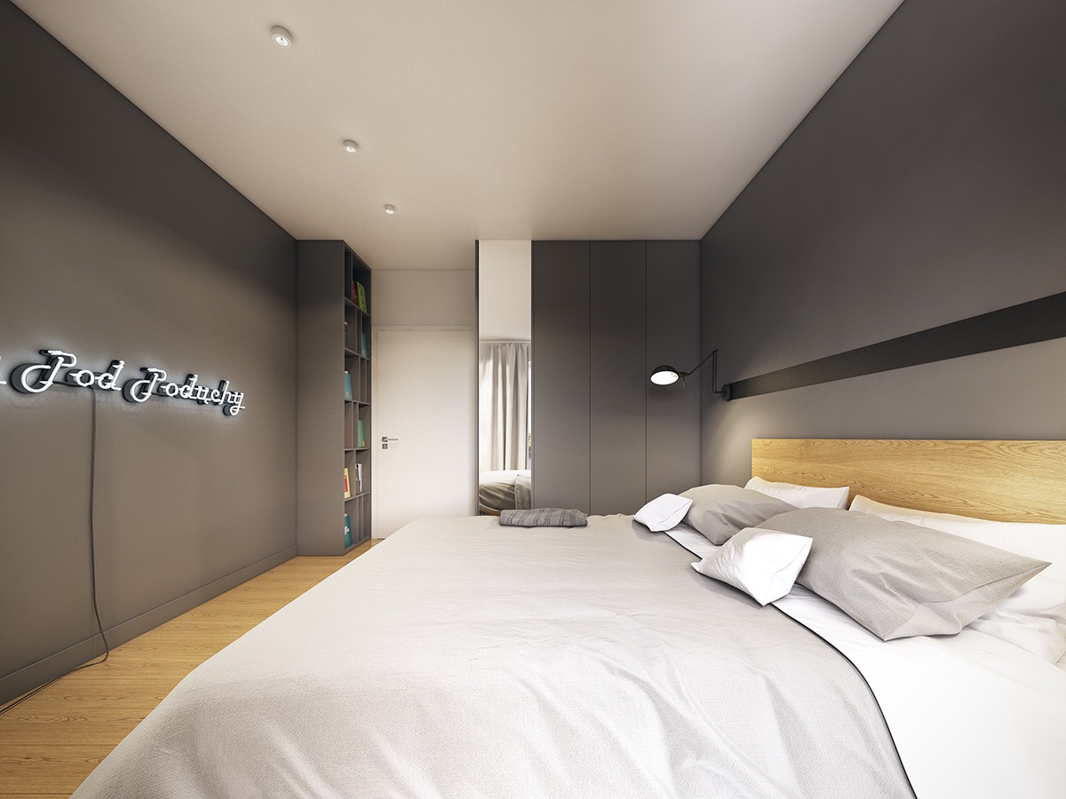 bedroom neon minimalist modern apartment sign shades gray simple plasterlina roohome