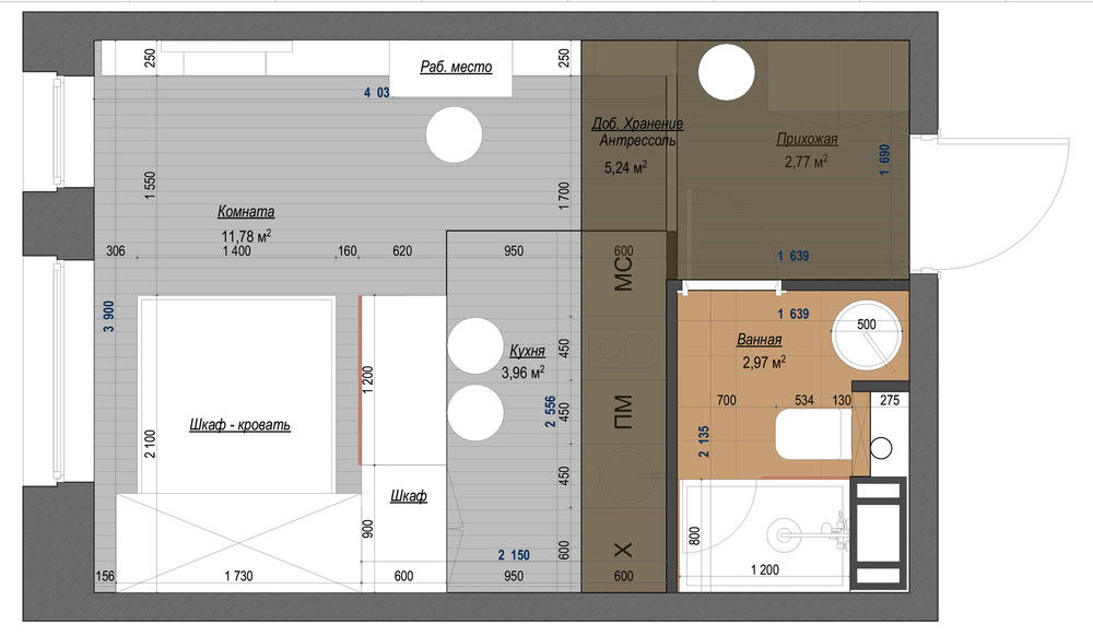 1 Br 1 Bath 342 sq ft- PDF FloorPlan 14x14 House Model 4 
