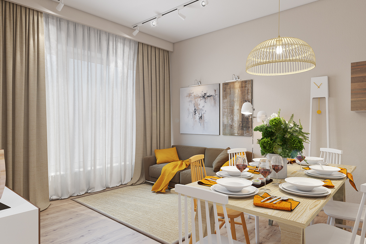 yellow accents in living room