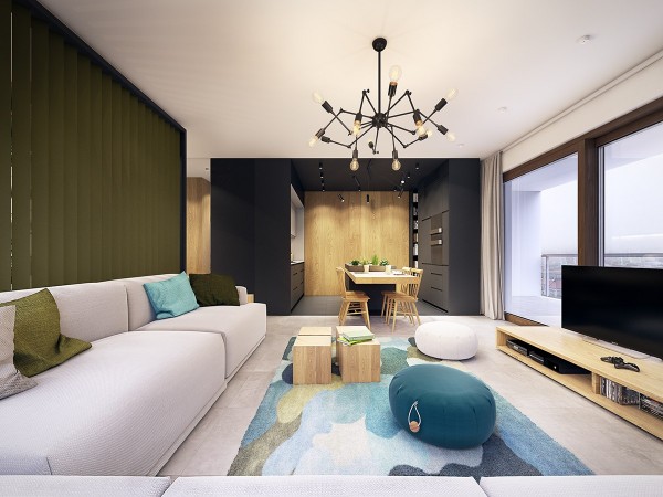This Contemporary Apartment Pops With Turquoise Accents