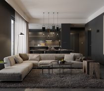 Let's start with a nice casual style. Matte black walls feel powerful but don't drown out the more subtle brown tones used throughout, making for a nice comfortable place to relax with friends and family.