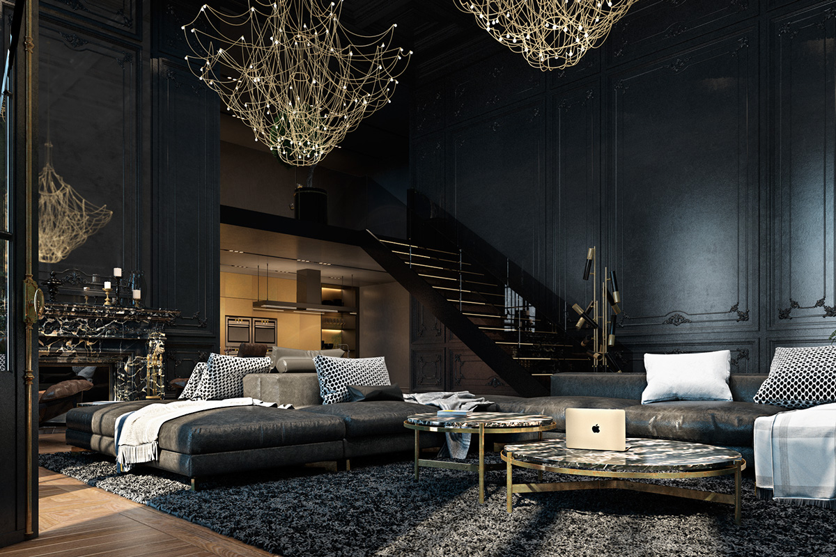 black living room interior