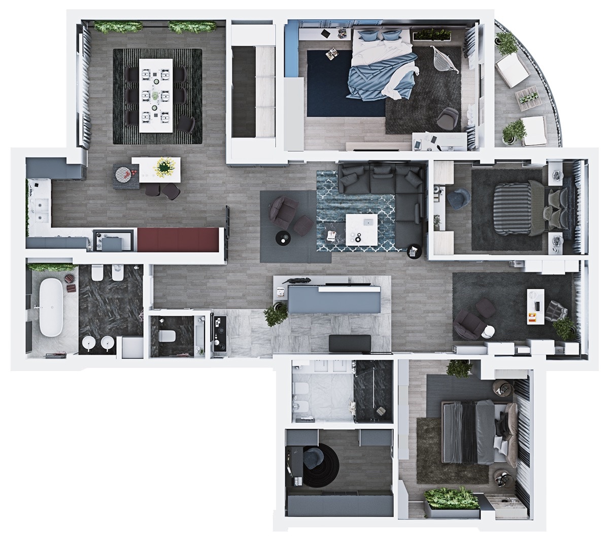 Luxury 3 Bedroom Apartment Design Under 2000 Square Feet (Includes 3D