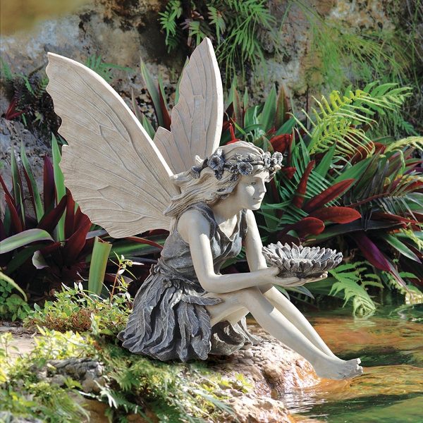 Serene Bronze Gold And Lilac Standing Fairy holding Heart Figurine Ornament 