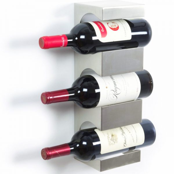 3 Bottle Metal Wine Rack Large Wall Mounted Kitchen Holder Wood Drinks Storage 