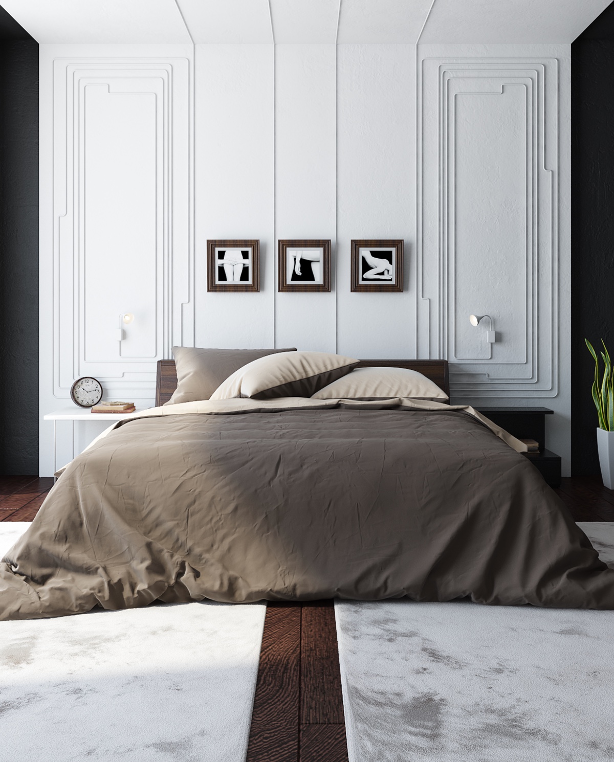 Black And White Master Bedroom Shows The Stretch Of The Monochromatic
