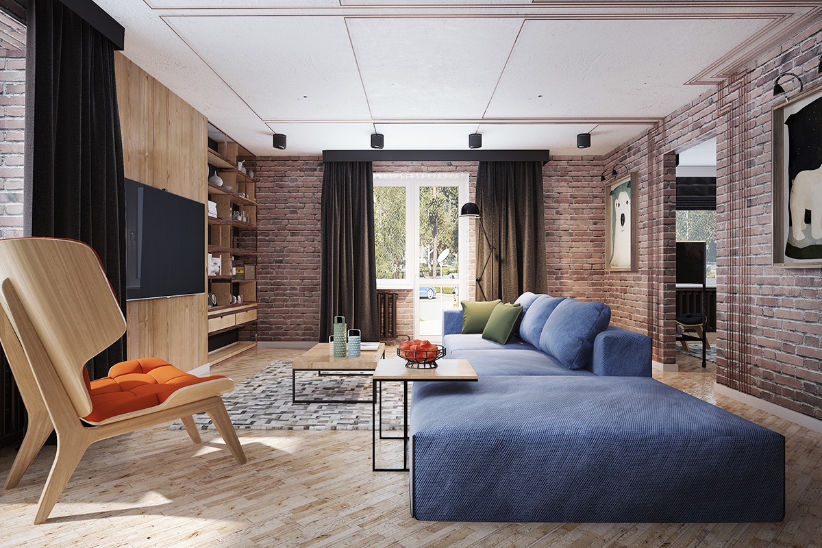 Minimalist Living Room Brick for Large Space