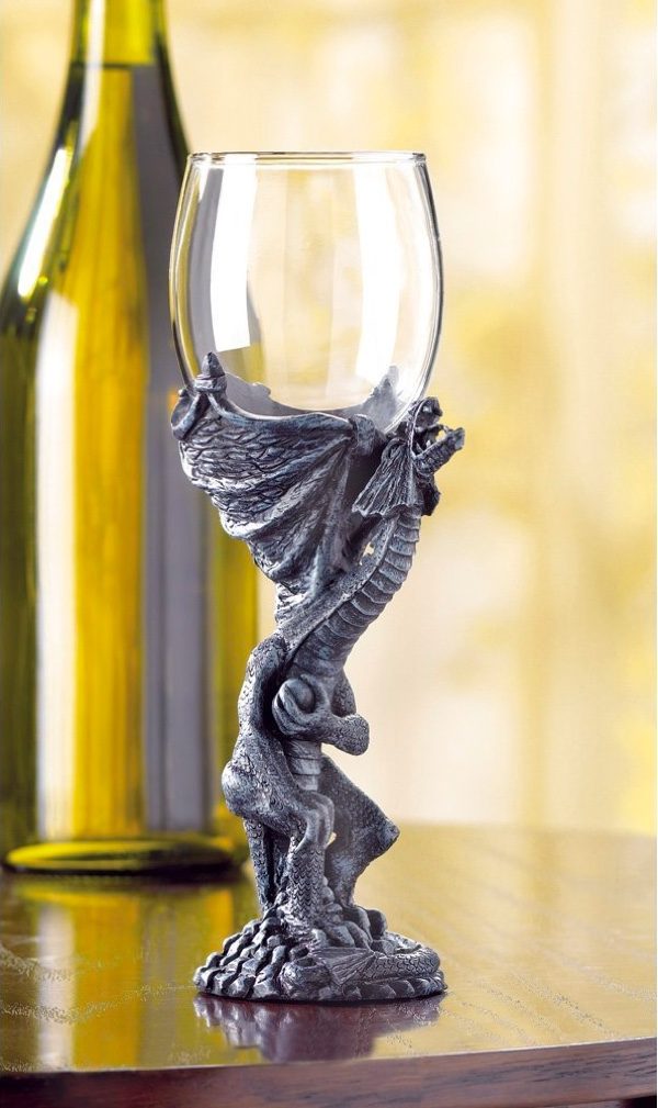 Mythical Guardian Dragon Wine Bottle Holder Statue in Metallic Look for Decorative Medieval and Gothic Decor for Home Bar Tabletop Wine Rack and Office Server Decorations Or Rec Room Gifts for Men 