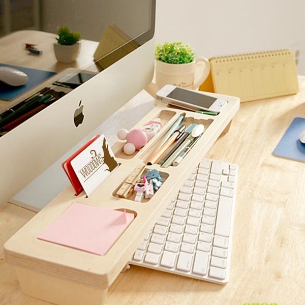 Business Name Card Holder w/ Pen Holder Desk Top Table Office Elephant Wood Box