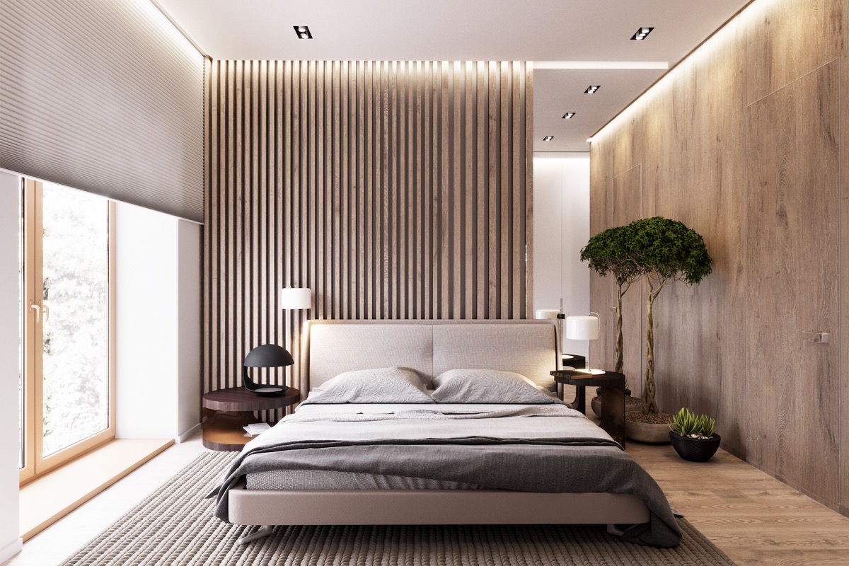 Bedroom Decor With Wood Panel Walls