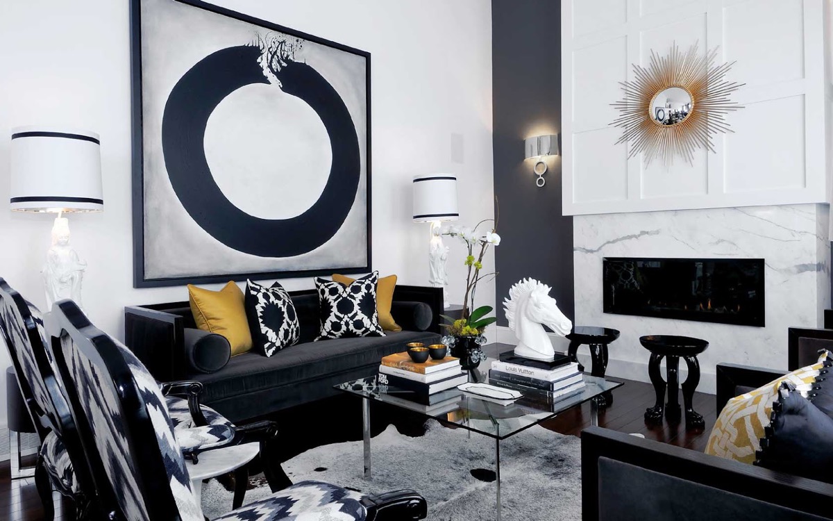 black white living room decor