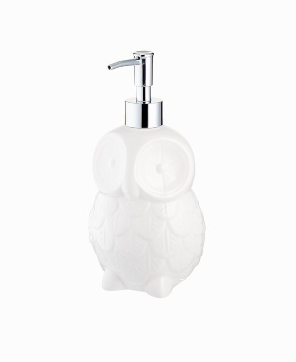 FILLED WITH SCENTED SOAP--CAN BE REFILLED OWL  SOAP DISPENSER