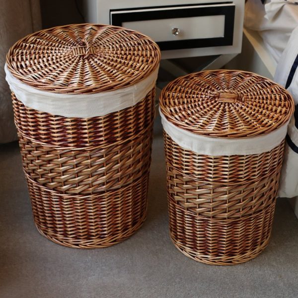 Wicker Laundry Basket Bin Storage Bamboo Hamper Basket With Linning Linen 