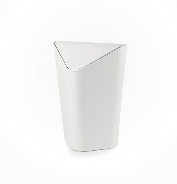 Trash Can Bin for Office or Bathroom Red Co White Round Metal Modern Waste Basket 11-Inch 