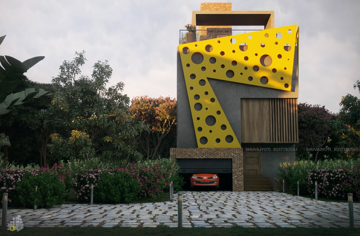 yellow bright pin hole facade modern exterior house designs ...