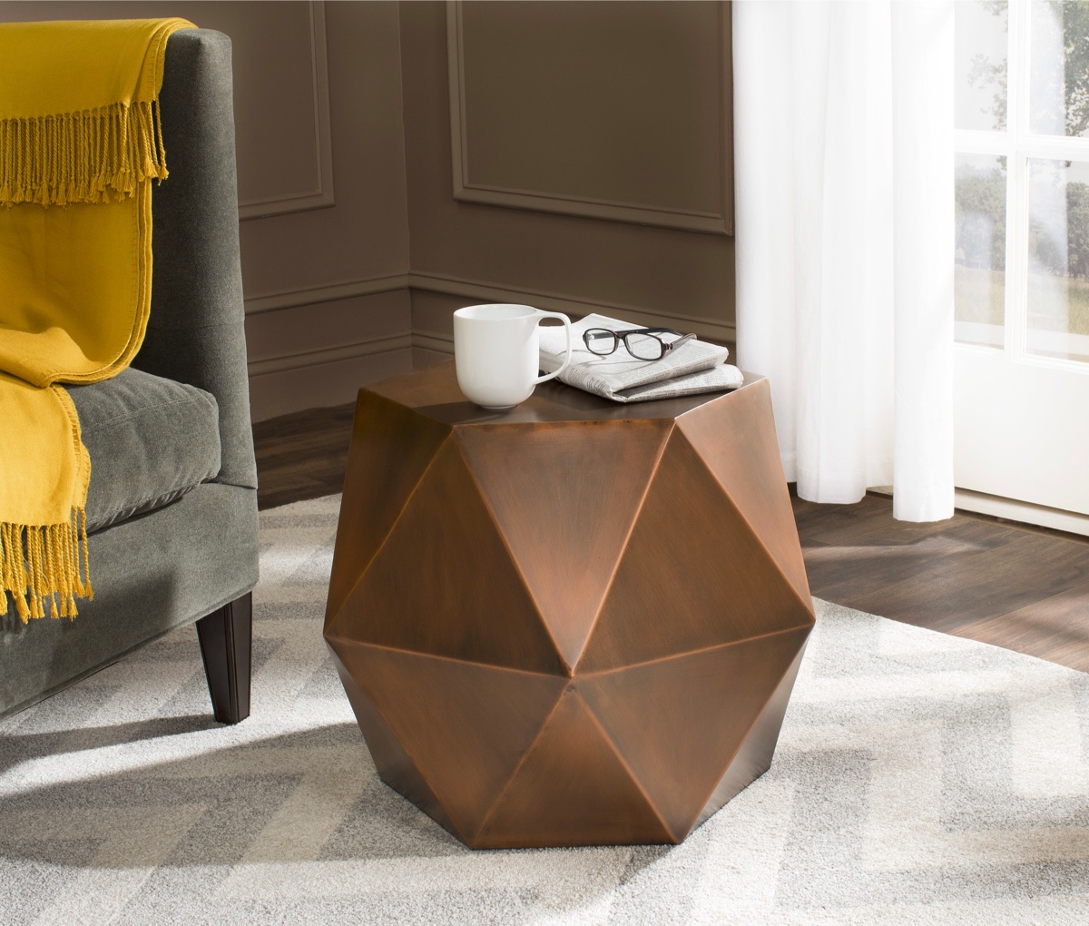 Classic Walnut Wood End  Side Table or Nightstand Classic Geometric Modern Mid Century Hardwood Furniture Design