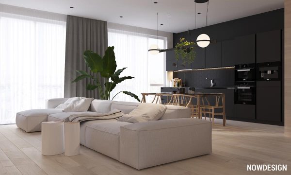 Minimalist Interior Design Using White, Wood And Black With Green Plant Accents: 2 Gorgeous Examples