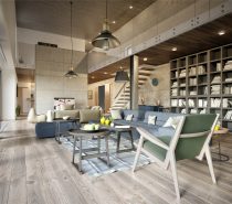 Wood Covered Industrial Interior Accented With 1940’s Inspired Palette