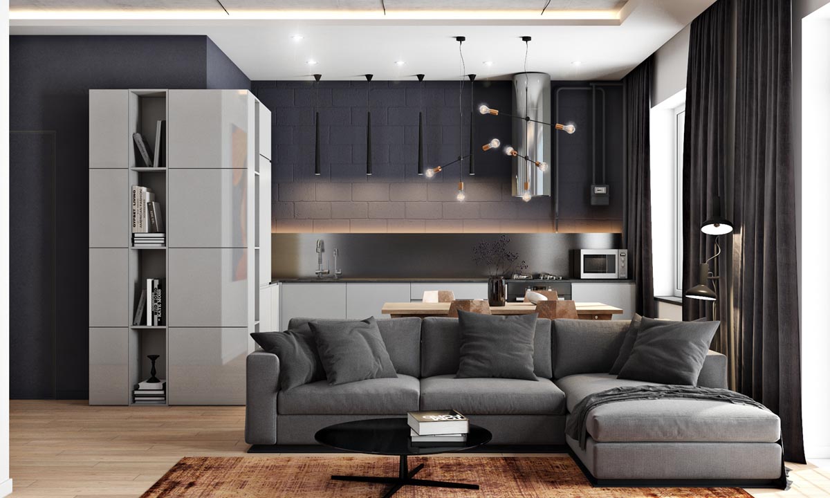 2 Masculine Interiors in Shades of Grey Black & Brown