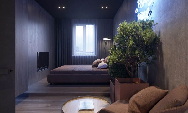 Dark Moody Bachelor Pad Design: 2 Single Bedroom L-Shaped Examples [Includes Floor Plans]