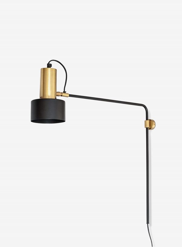 Plug-in or Hardwire Wall Lamp Lighting with Gold Joint Glass Shade for Reading Bedroom Swing Arm Wall Sconce Swing Arm Wall Lamp Antique Brass and Black 