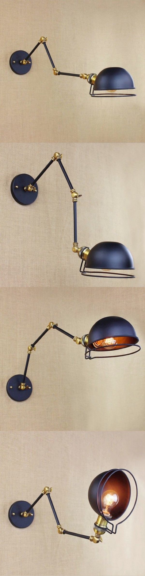 Industrial Nordic Swing Adjustable Arm Wall Sconce Light Black Metal Room Lamp 