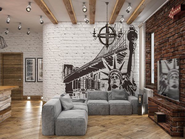 Rich Industrial Style Unites Jewel Colours with Exposed Brick Walls
