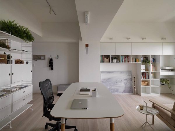 Completely White Apartment With Dominant Central Home Office